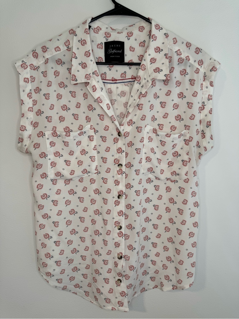JACHS Girlfriend White Sleeveless Floral Button Down Blouse Size M